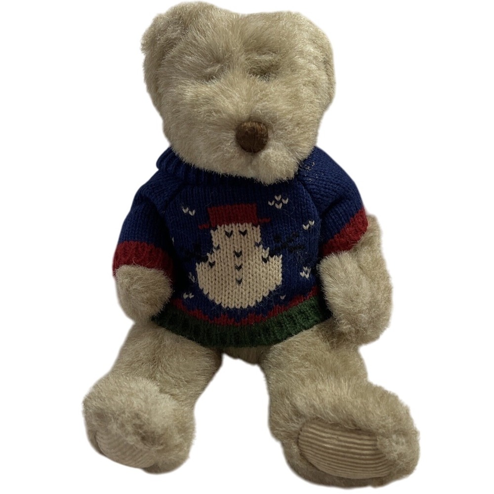 Christmas Teddy Bear Blue Knit Sweater Holiday Snowman‎ Plush Stuffed Animal
